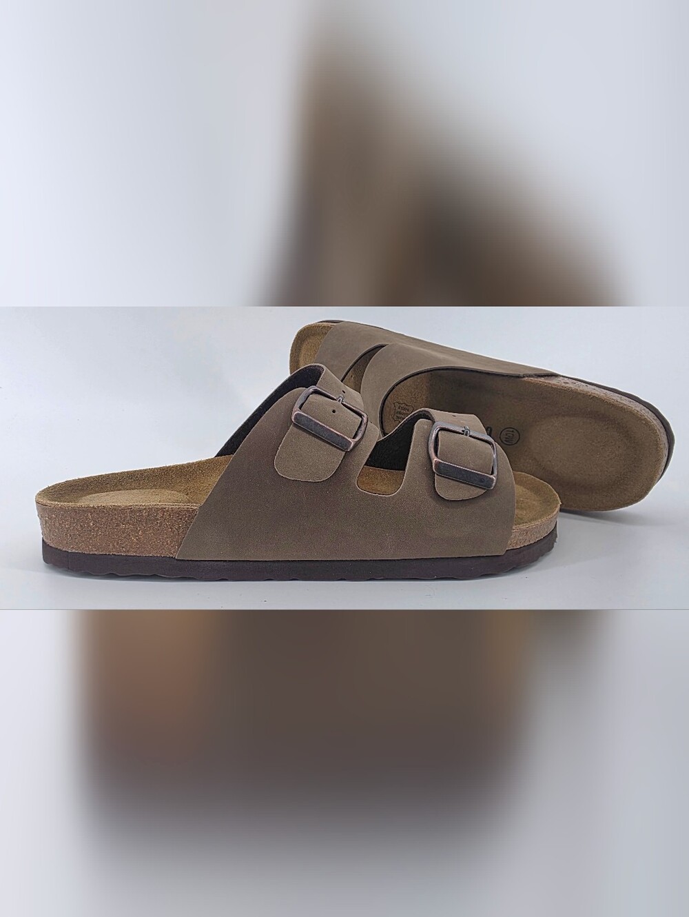 CUSHIONAIRE Lane Cork Footbed Double Buckle Slide Sandals Brown–Women's Size 10W - Picture 8 of 17